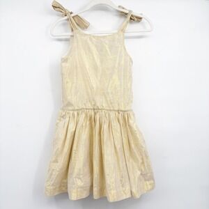 Tea Collection Girls Gold Metallic Lurex Bow Shoulder Party Dress Size 10